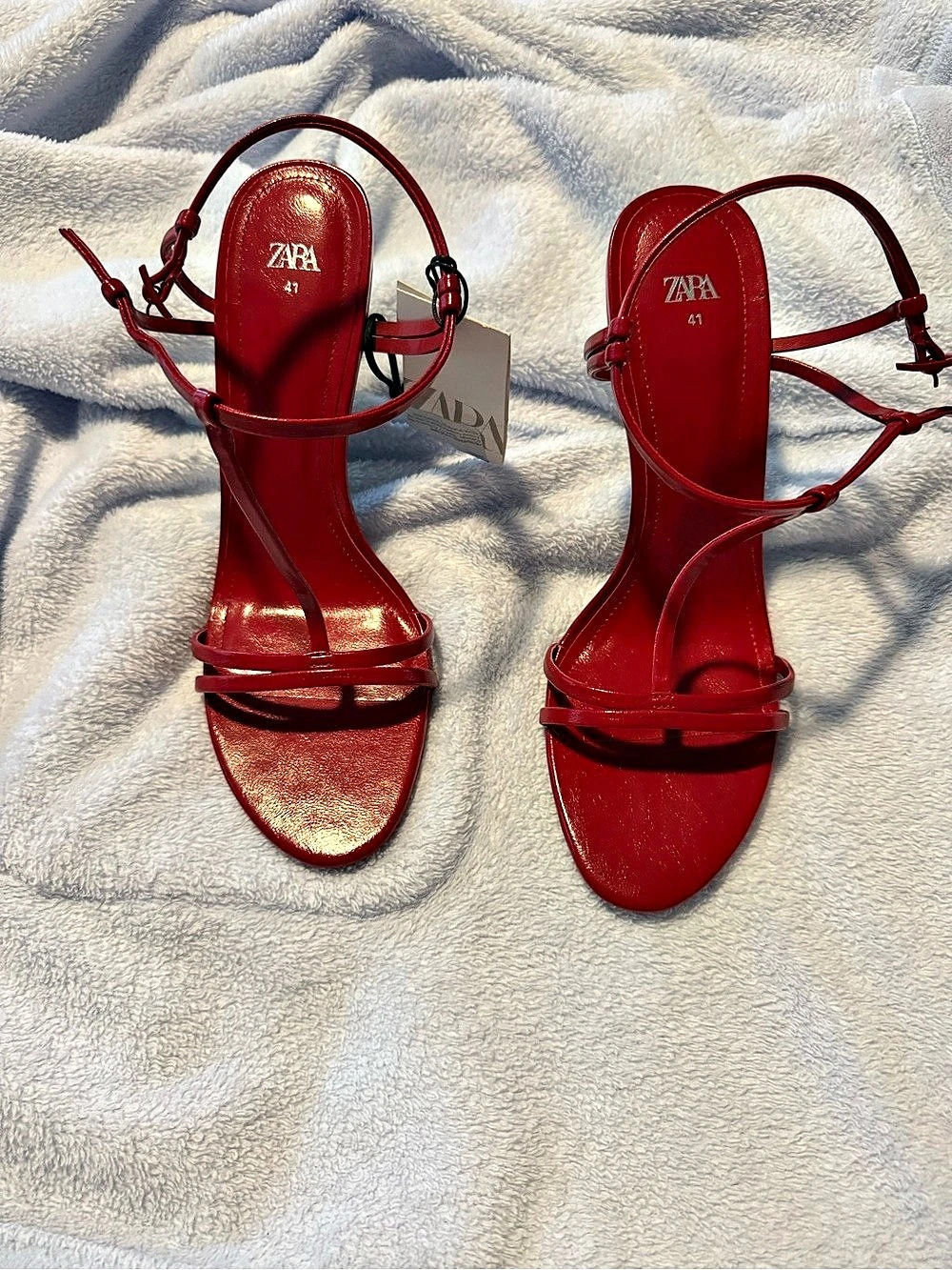 Zara Faux-Patent-Finish Heeled Sandals Red EU 41 NWT